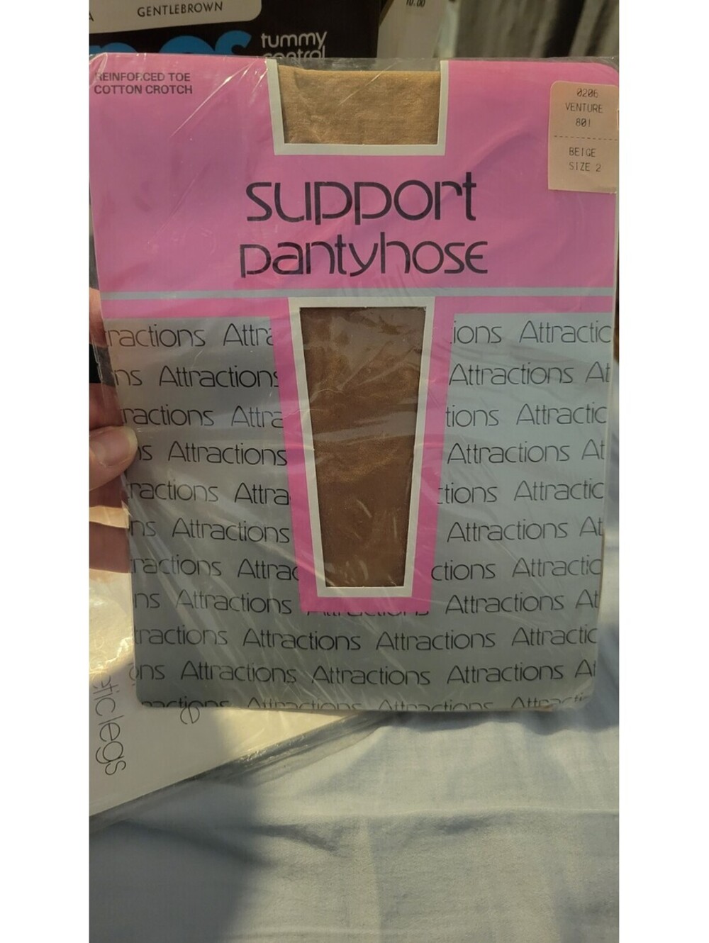 Vintage Pantyhose Seamless Attractions NOS 70's 80's Beige size 2 Nylon New